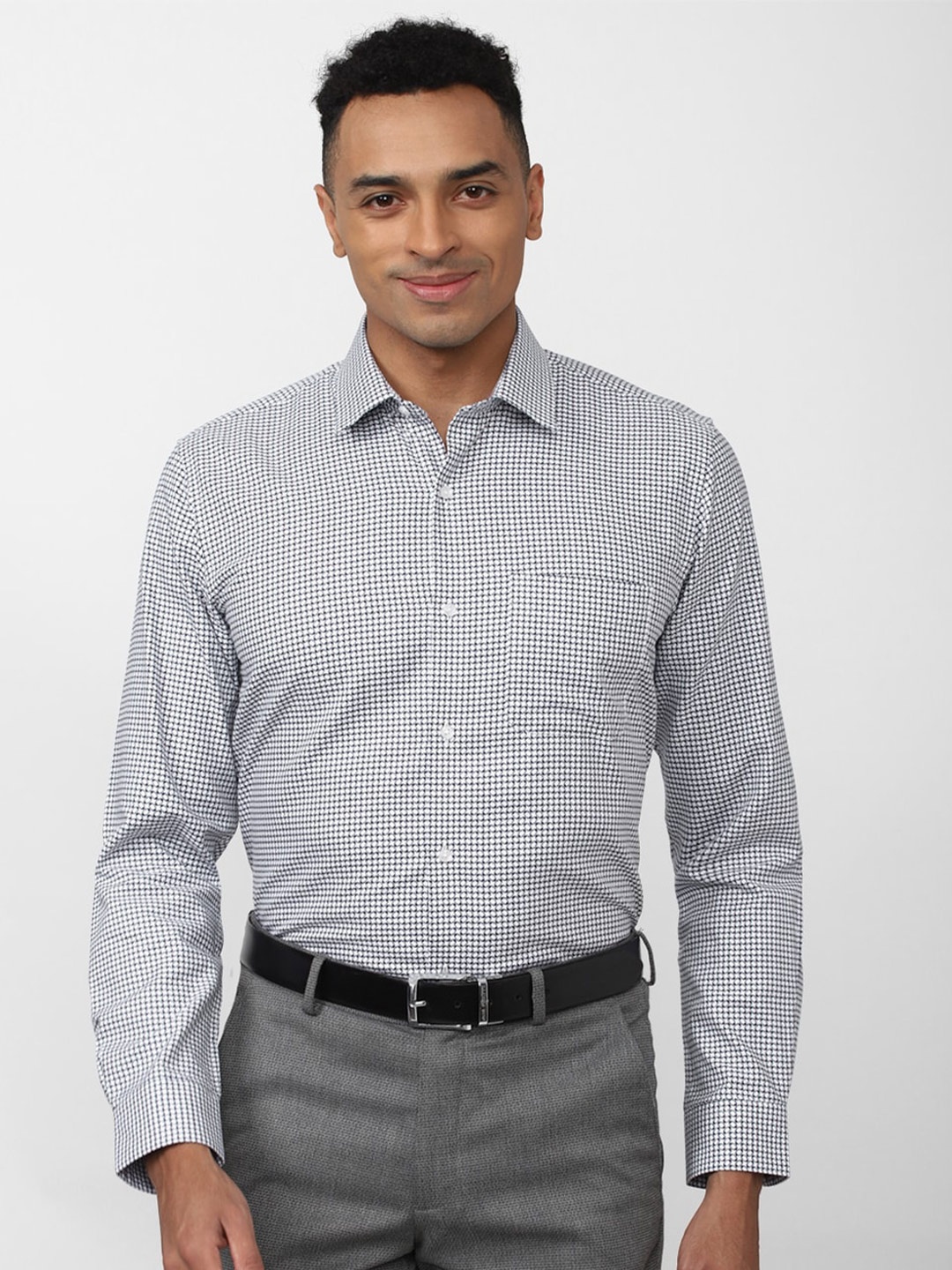 

Peter England Men Micro Checked Formal Pure Cotton Shirt, Grey