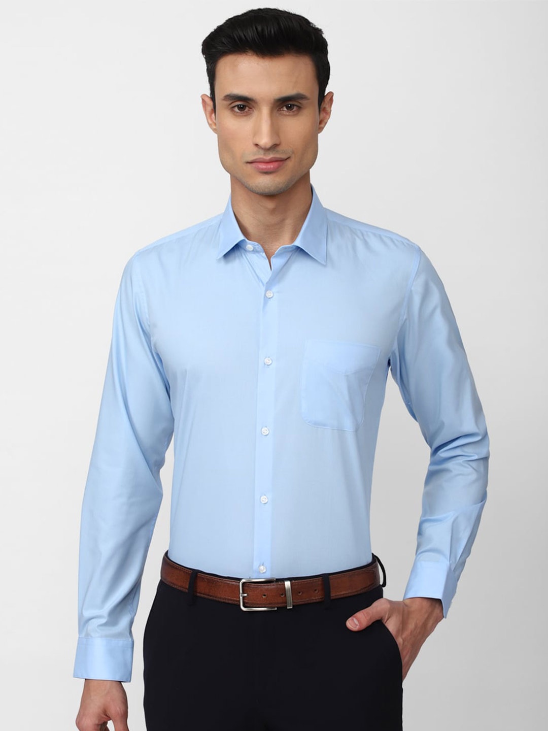 

Peter England Men Slim Fit Formal Pure Cotton Shirt, Blue