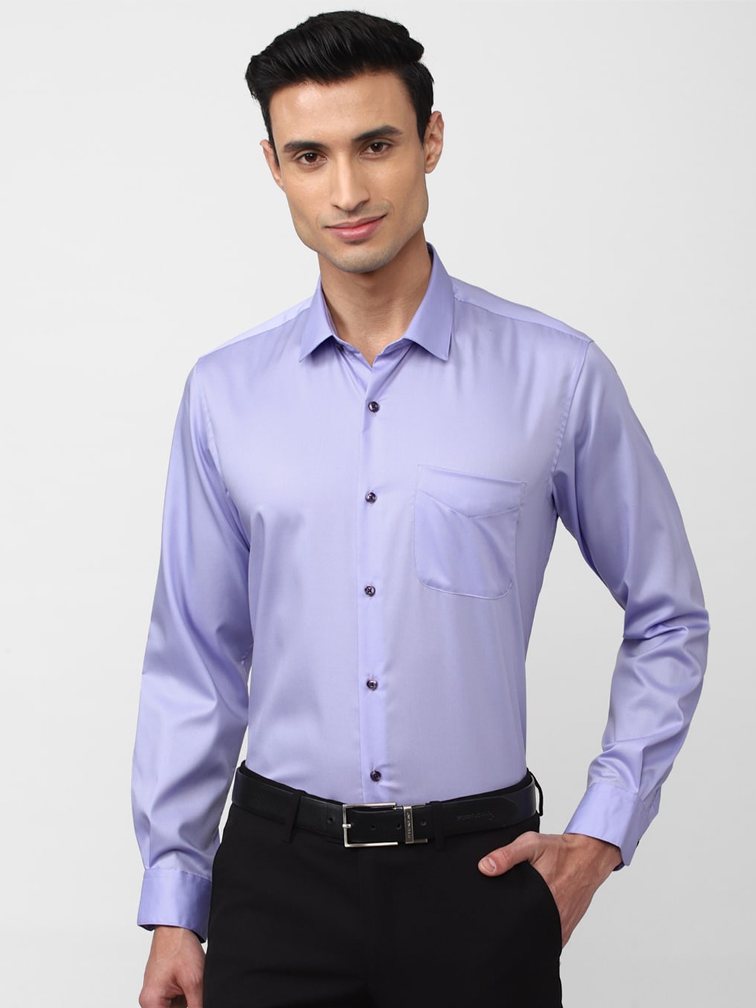

Peter England Men Solid Long Sleeves Pure Cotton Formal Shirt, Purple