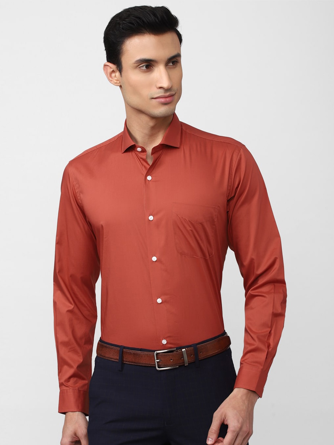 

Peter England Men Solid Long Sleeves Pure Cotton Formal Shirt, Orange