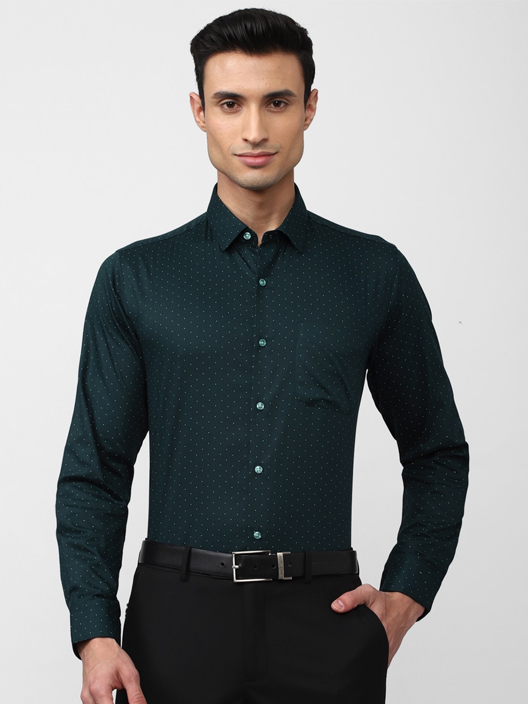 

Peter England Men Slim Fit Printed Pure Cotton Formal Shirt, Teal