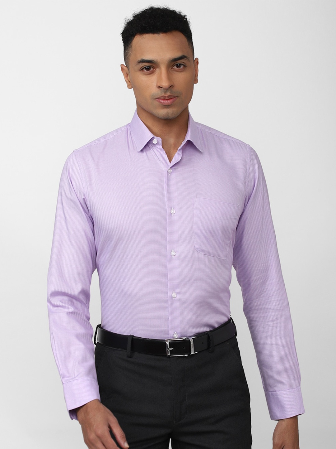 

Peter England Men Striped Spread Collar Pure Cotton Formal Shirt, Purple