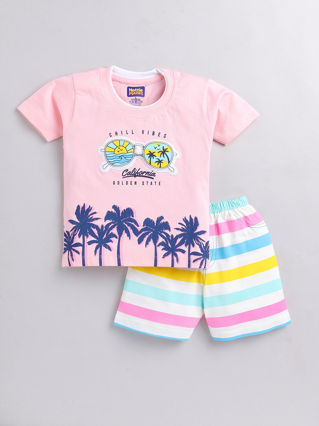 

Nottie Planet Boys Printed T-shirt with Shorts, Pink