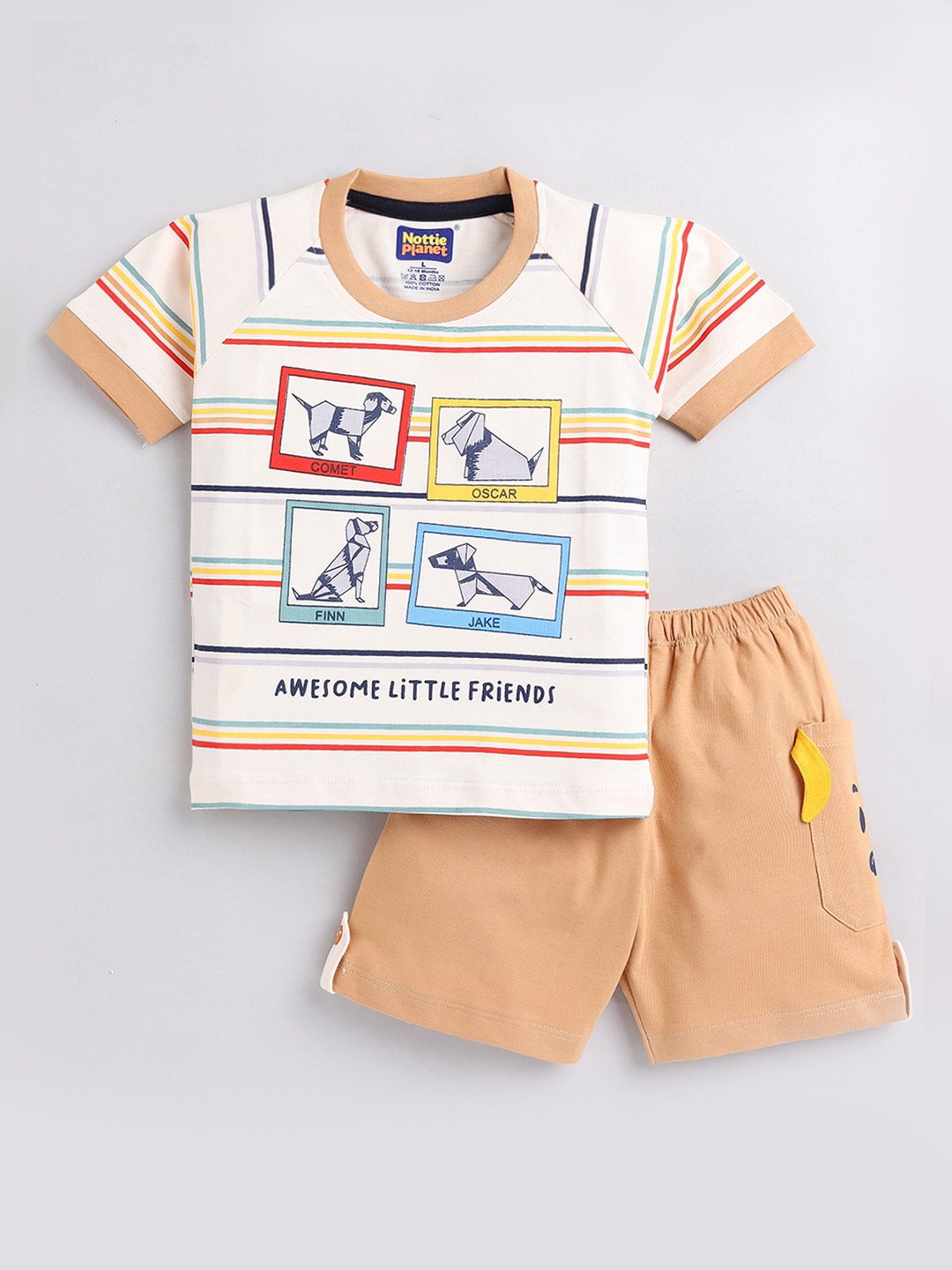 

Nottie Planet Boys Dog Printed Cotton T-shirt with Shorts Set, Brown