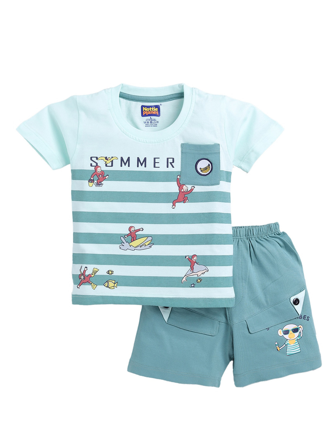 

Nottie Planet Boys Cotton Printed T-shirt with Shorts Set, Green