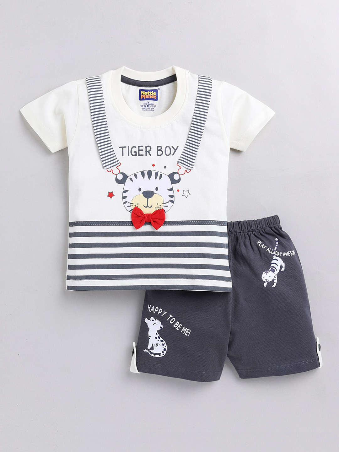 

Nottie Planet Boys Cotton Printed T-shirt with Shorts Set, Off white