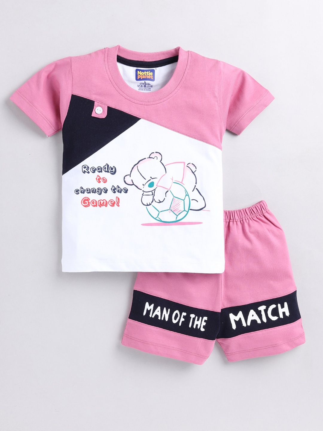 

Nottie Planet Boys Printed T-shirt with Shorts, Pink