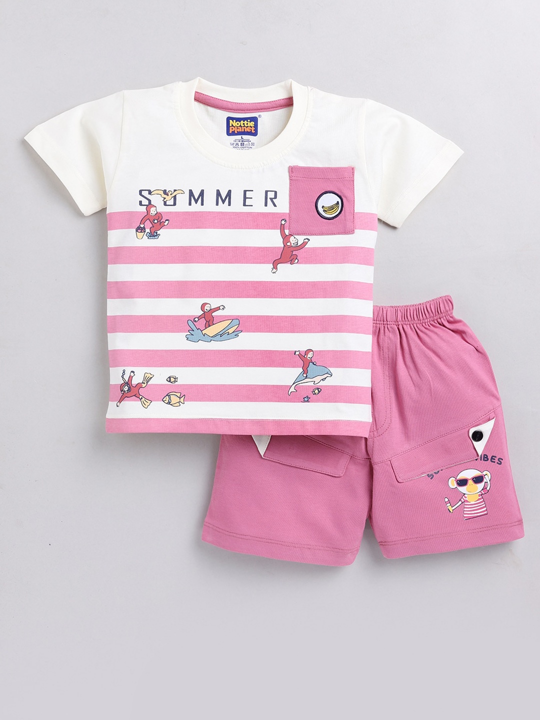 

Nottie Planet Boys Printed T-shirt with Shorts, Pink