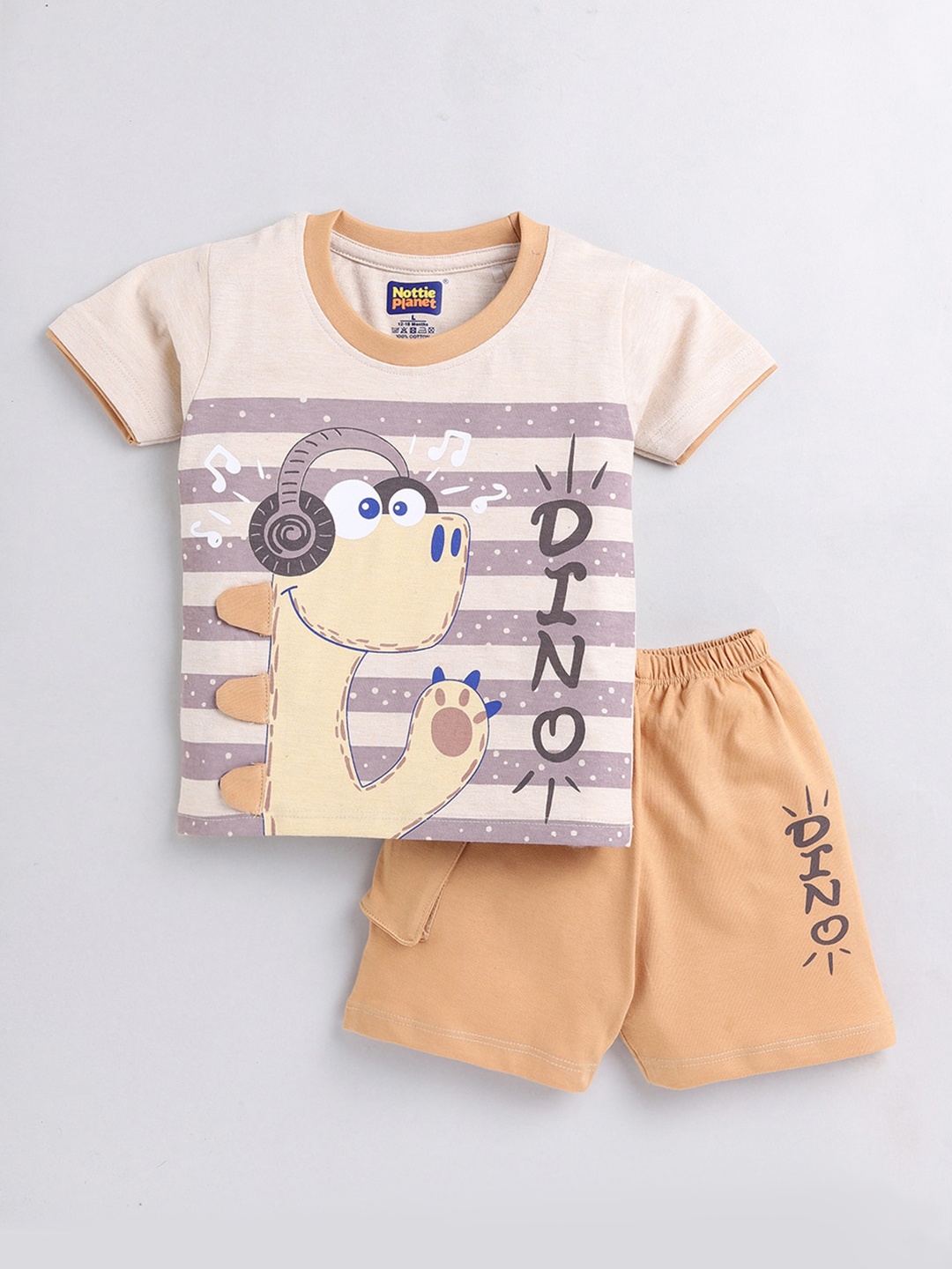 

Nottie Planet Boys Printed T-shirt with Shorts, Brown
