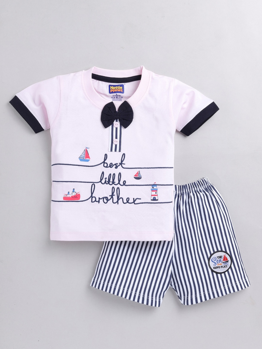 

Nottie Planet Boys Printed T-shirt with Shorts, Pink