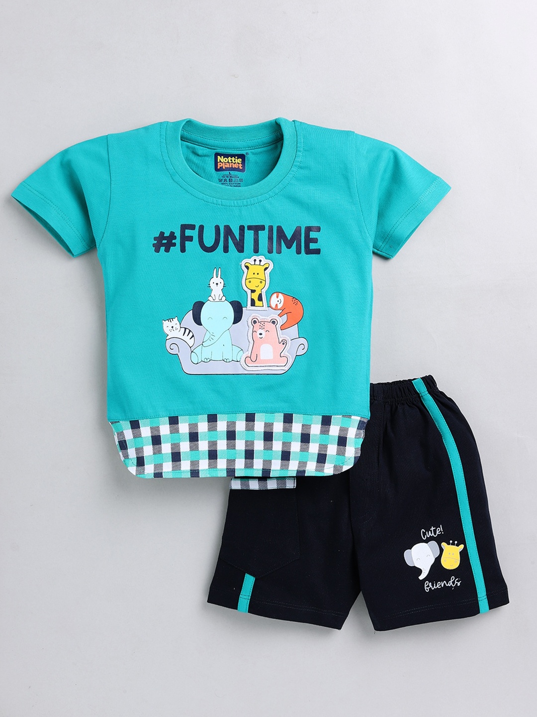 

Nottie Planet Boys Printed Pure Cotton T-shirt with Shorts, Green