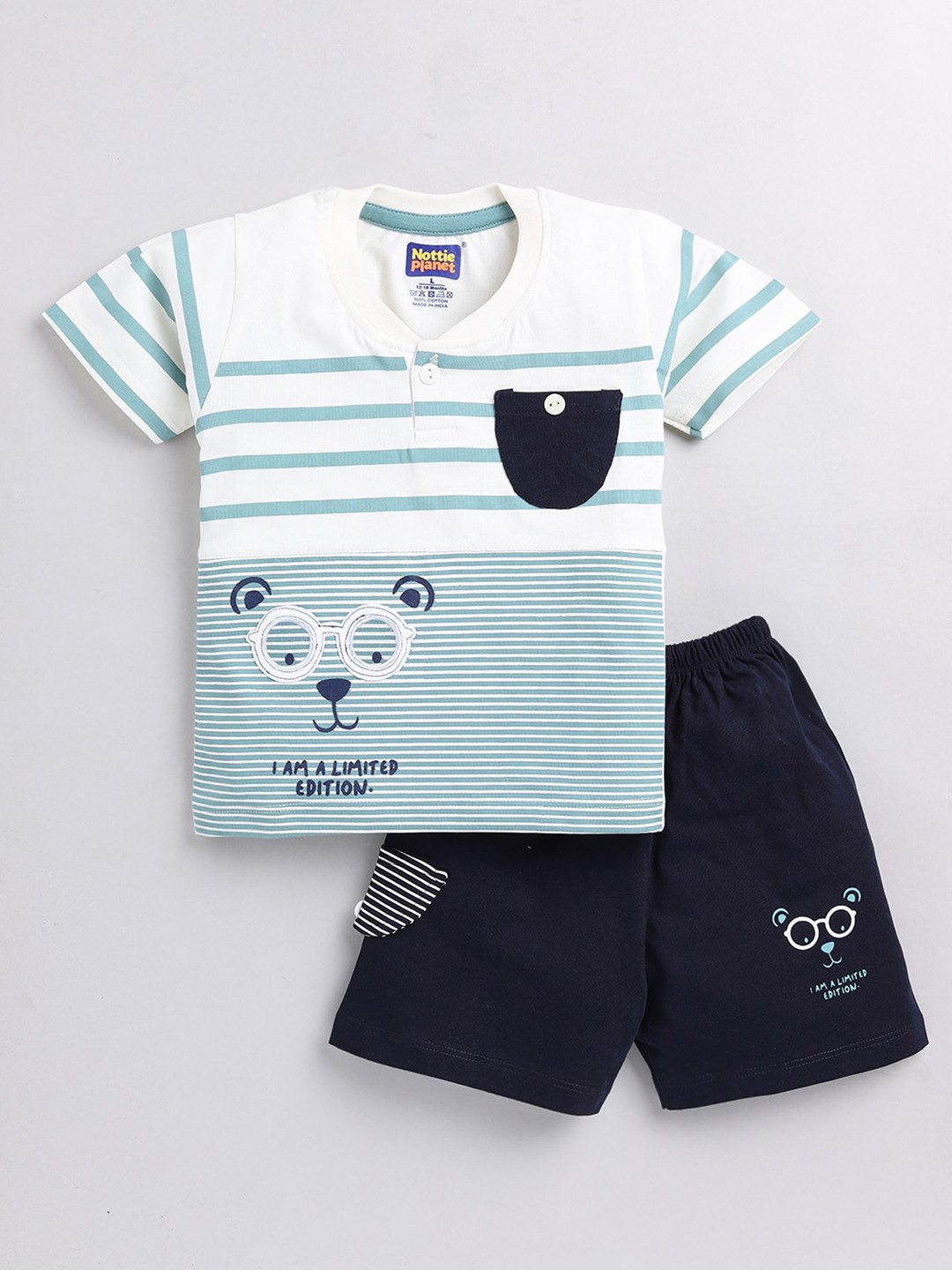 

Nottie Planet Boys Printed Pure Cotton T-shirt with Shorts, Green