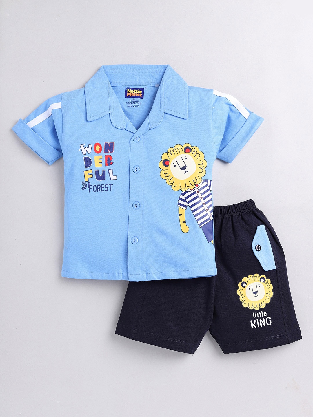 

Nottie Planet Boys Printed Pure Cotton Shirt with Shorts, Blue