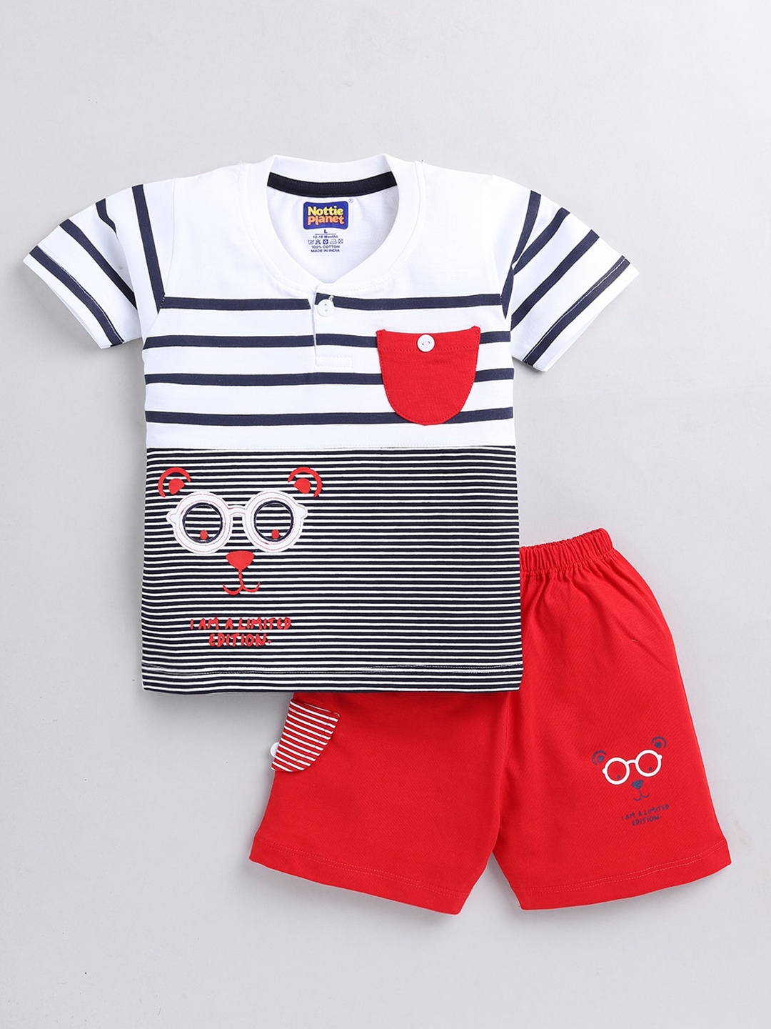 

Nottie Planet Boys Printed Pure Cotton T-shirt with Shorts, Grey