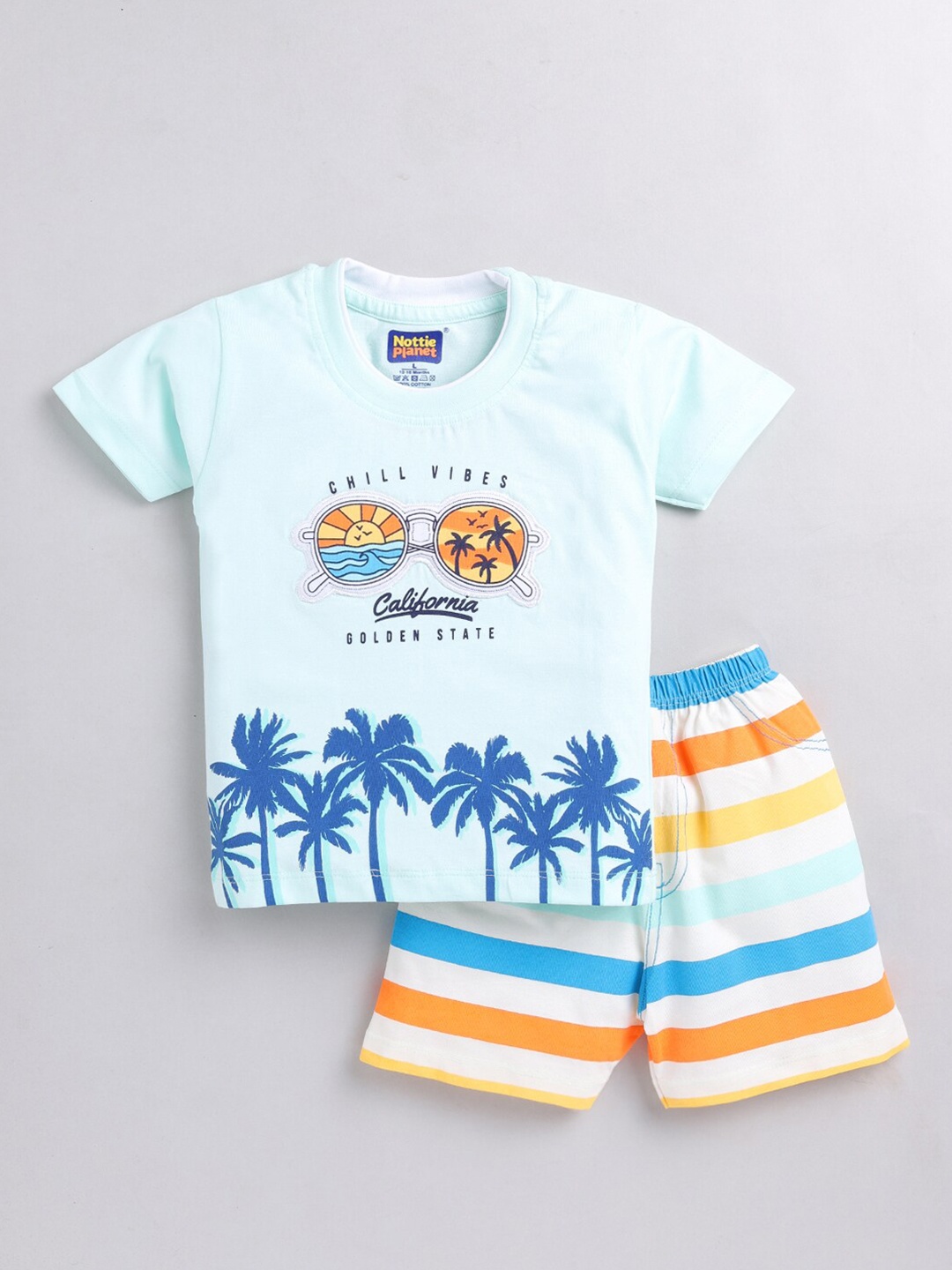 

Nottie Planet Boys Printed Pure Cotton T-shirt with Shorts, Blue