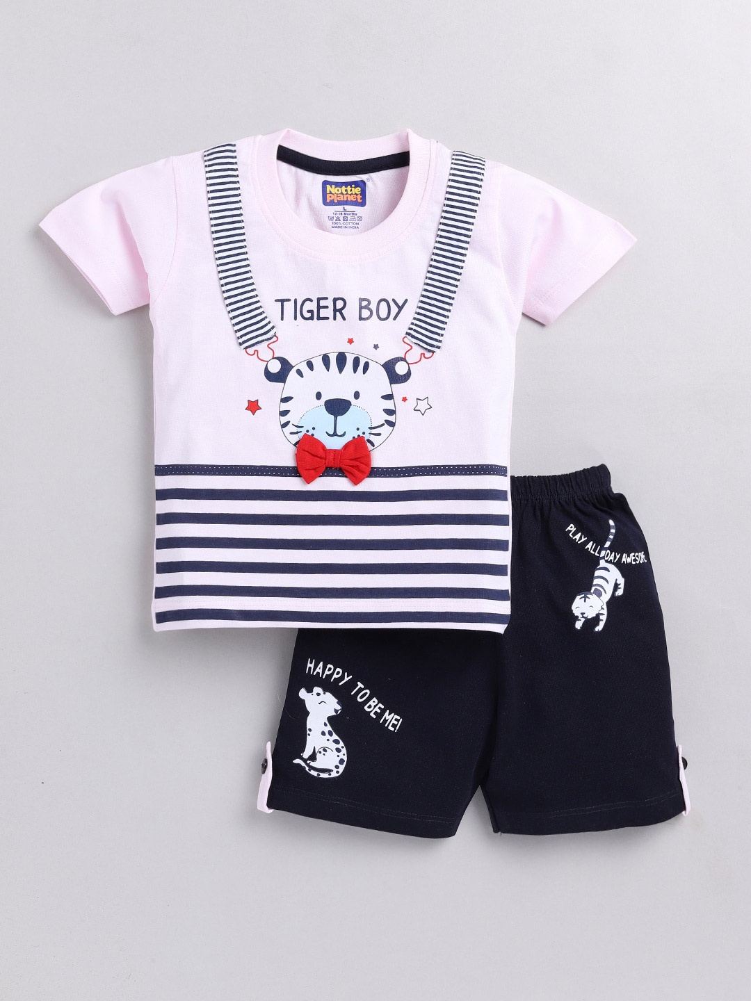 

Nottie Planet Boys Printed Pure Cotton Round Neck T-shirt with Shorts, Pink