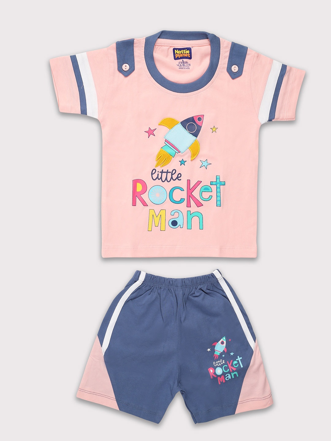 Nottie Planet Boys Printed Pure Cotton T-shirt with Shorts, Pink