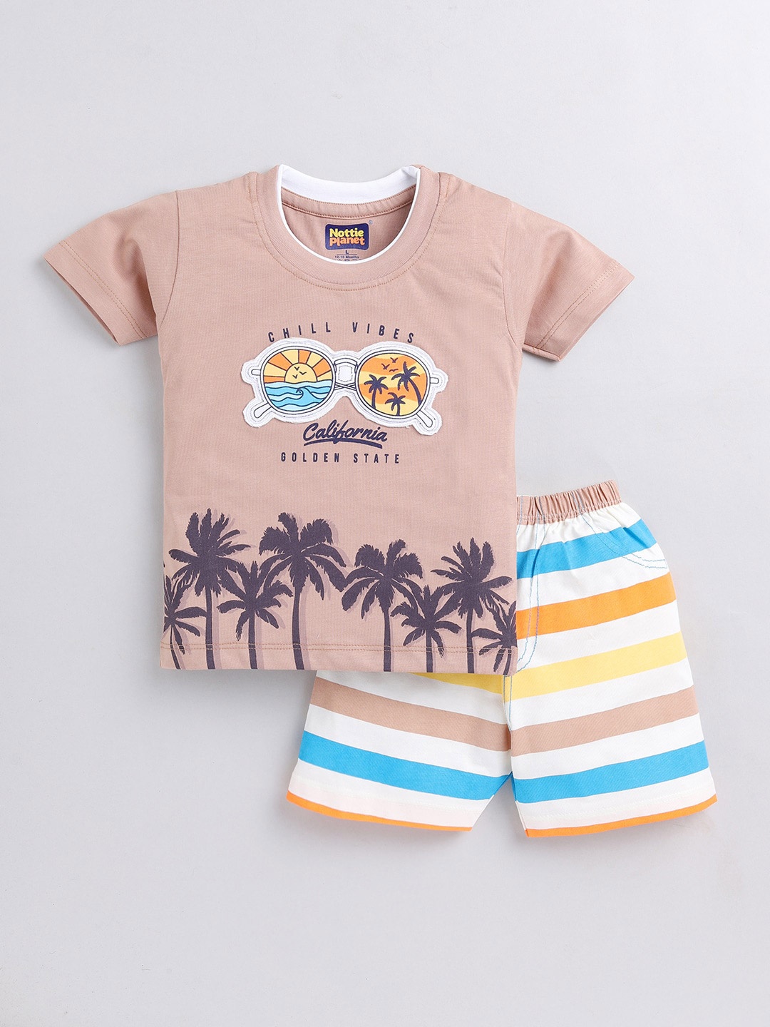 

Nottie Planet Boys Printed Pure Cotton T-shirt with Shorts, Brown
