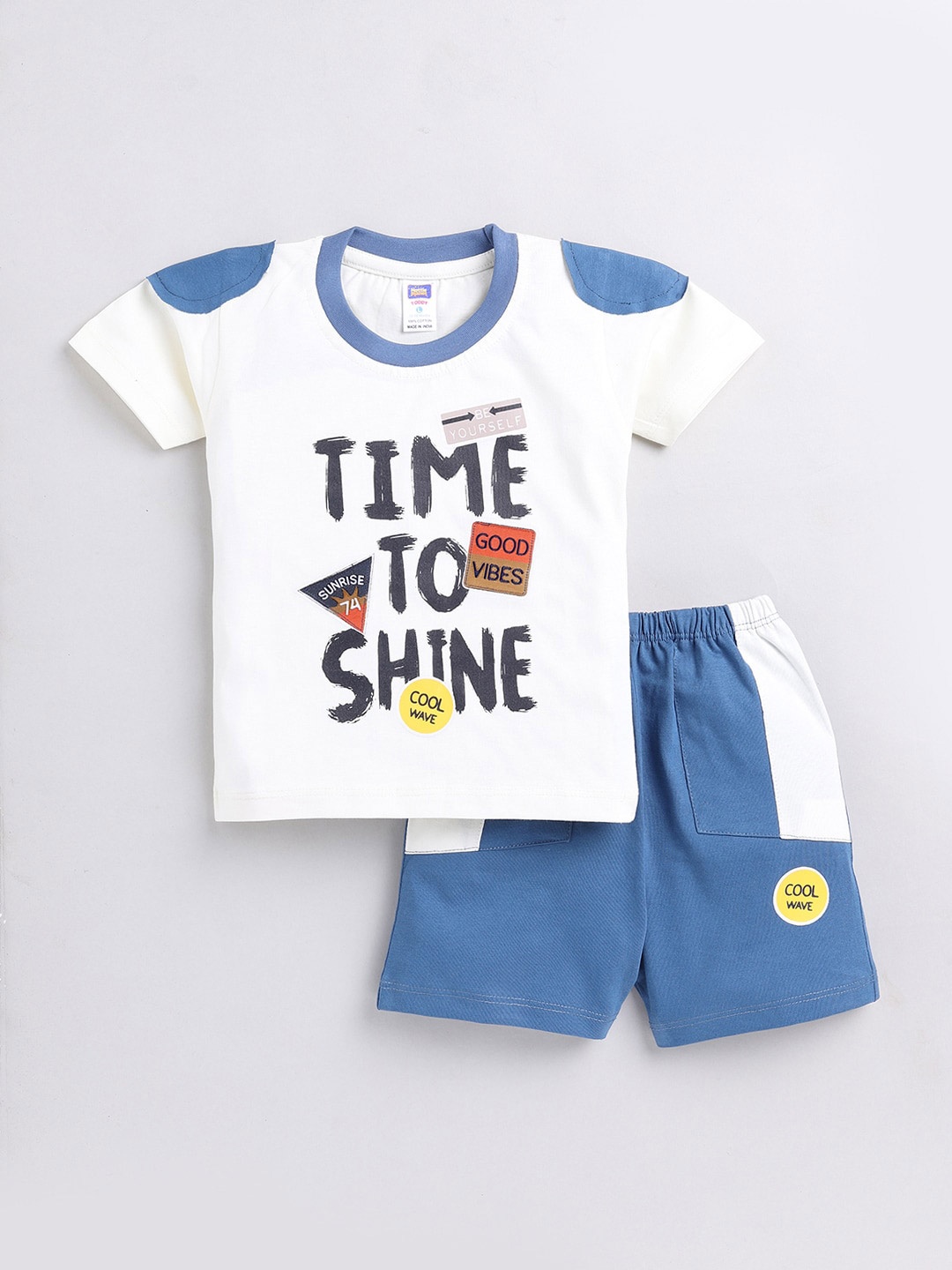 

Nottie Planet Boys Printed Pure Cotton T-shirt with Shorts, White
