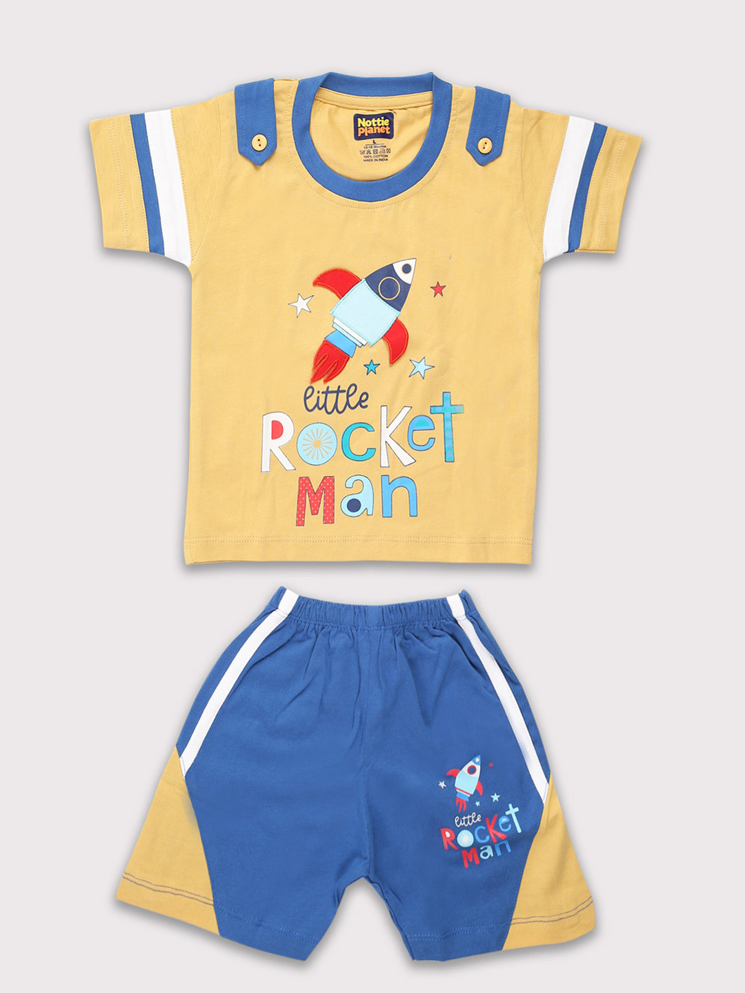 

Nottie Planet Boys Printed Pure Cotton T-shirt with Shorts, Mustard