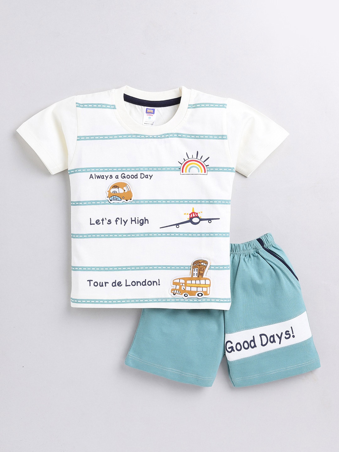 

Nottie Planet Boys Printed Pure Cotton T-shirt with Shorts, Cream