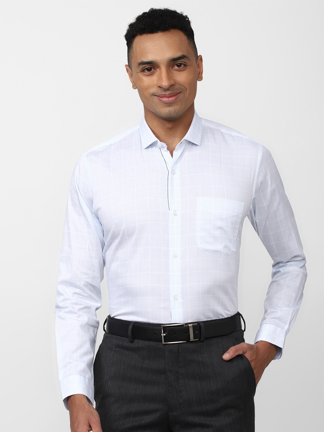 

Peter England Checked Formal Pure Cotton Shirt, Blue