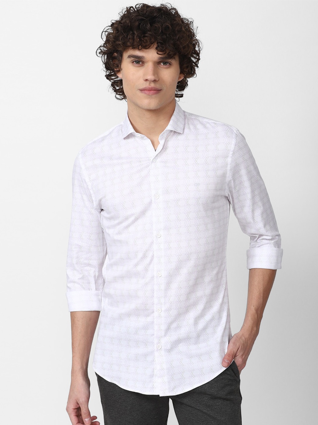 Peter England Men Printed Slim Fit Casual Shirt, White