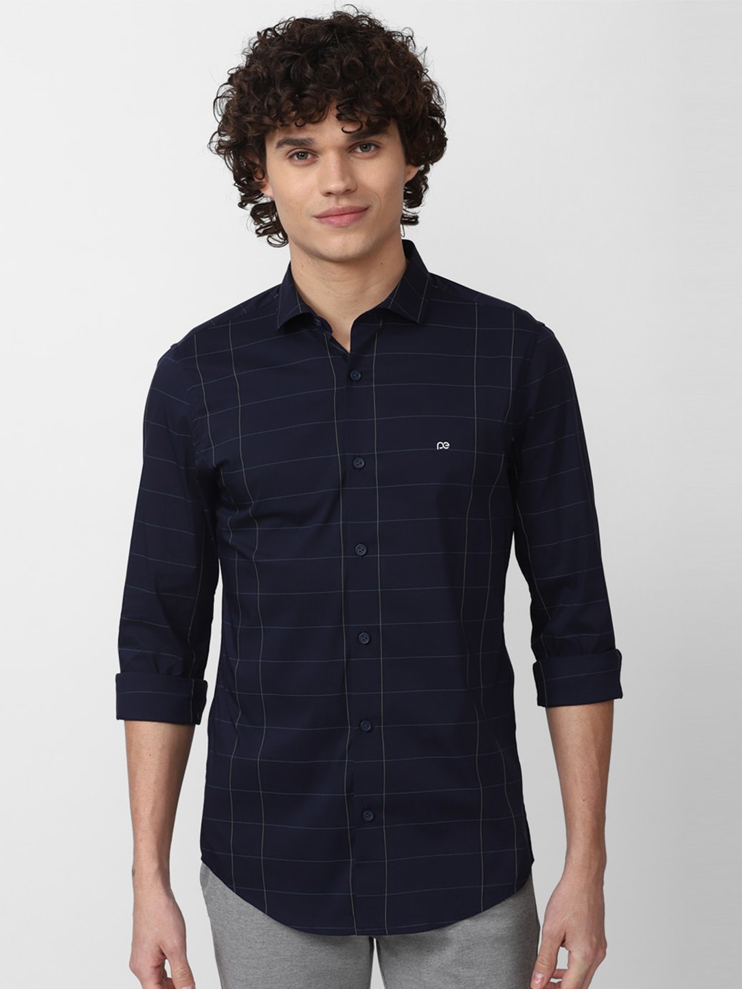 

Peter England Men Slim Fit Windowpane Checked Casual Shirt, Navy blue