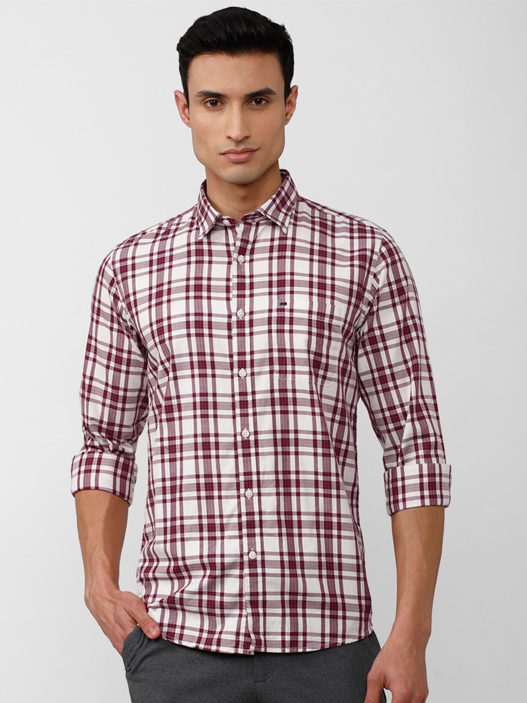 

Peter England Casuals Slim Fit Tartan Checked Casual Pure Cotton Shirt, Maroon