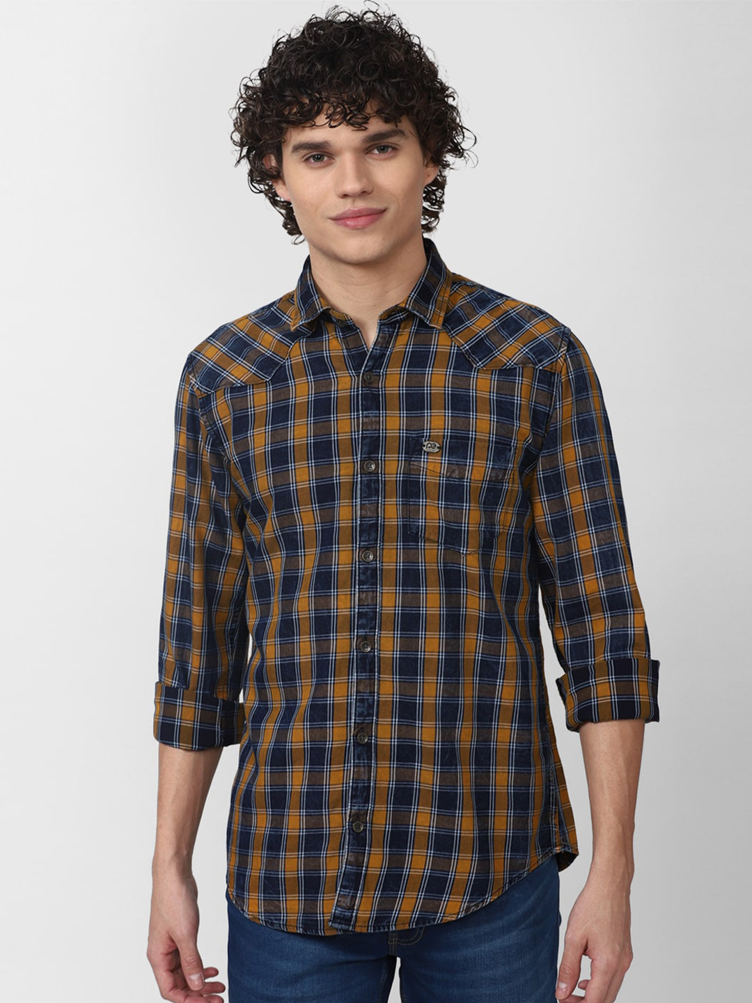 

Peter England Casuals Men Checks Slim Fit Cotton Casual Shirt, Brown