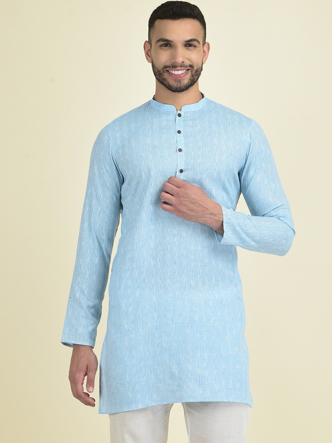 

Anouk Men Mandarin Collar Woven Design Kurta with Pyjamas, Blue