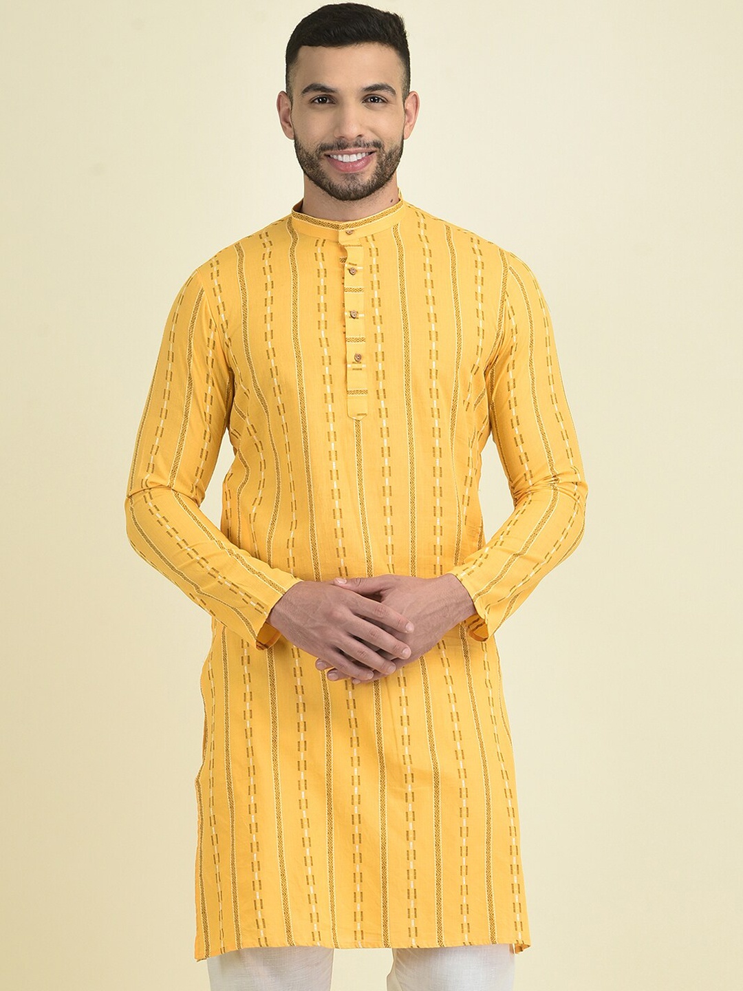 

Anouk Men Geometric Woven design Kurta with Pyjamas, Yellow