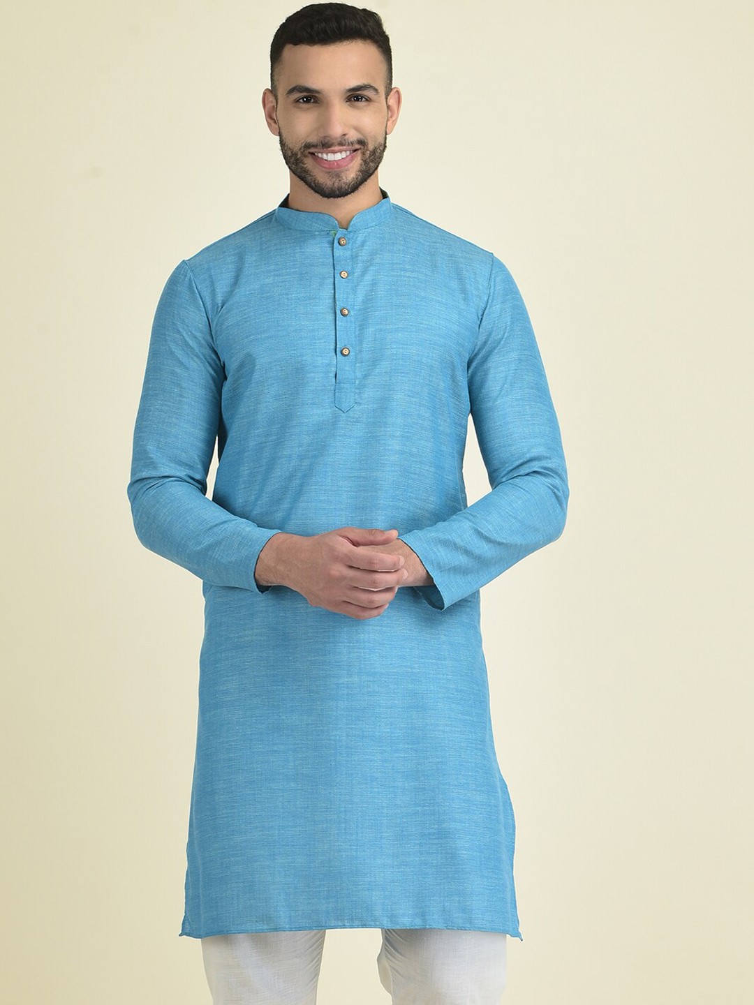 

Anouk Men Mandarin Collar Kurta with Pyjamas, Blue