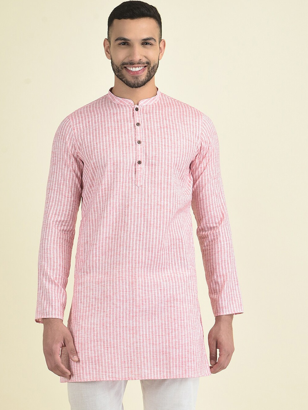 

Anouk Men Mandarin Collar Kurta with Pyjamas, Pink