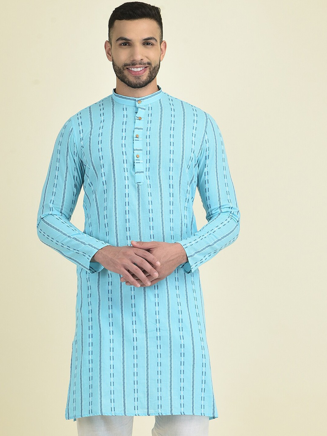 

Anouk Men Geometric Woven design Kurta with Pyjamas, Blue