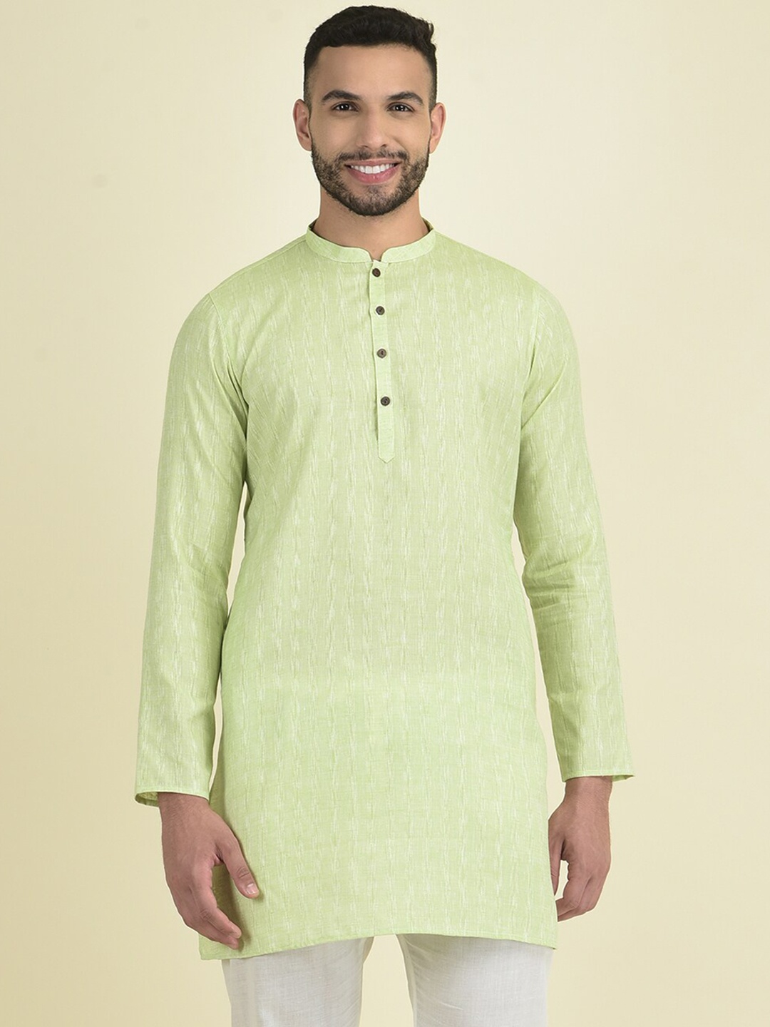 

Anouk Men Mandarin Collar Striped Kurta with Pyjamas, Green