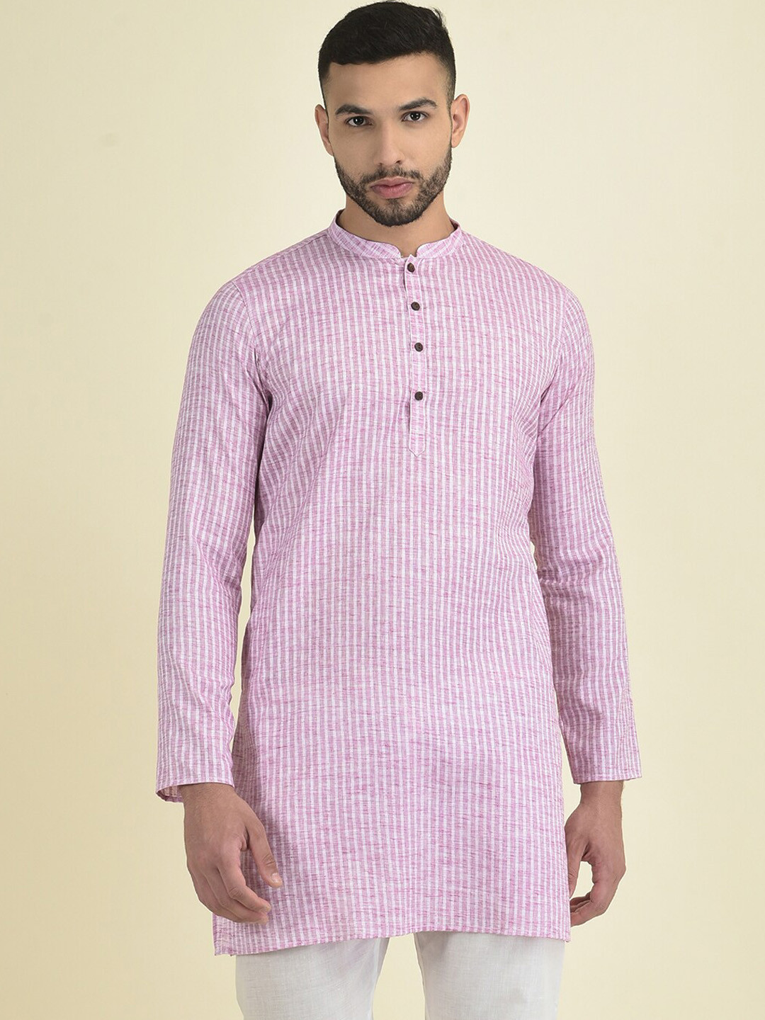 

Anouk Men Striped Kurta With Pyjamas, Pink