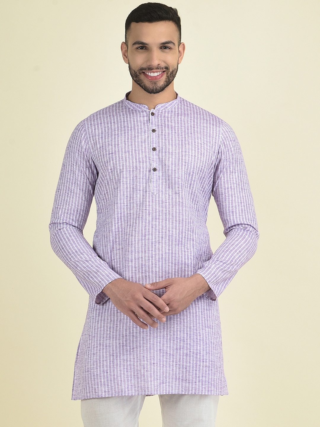 Anouk Men Striped Kurta With Pyjamas, Purple