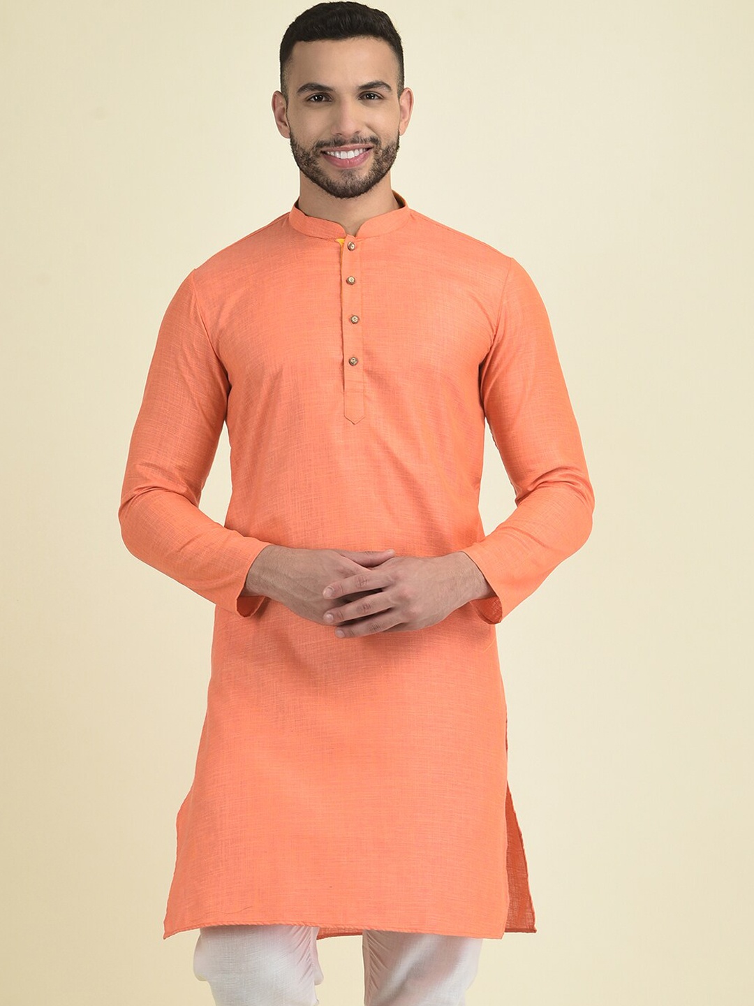 

Anouk Men Mandarin Collar Kurti with Pyjamas, Orange