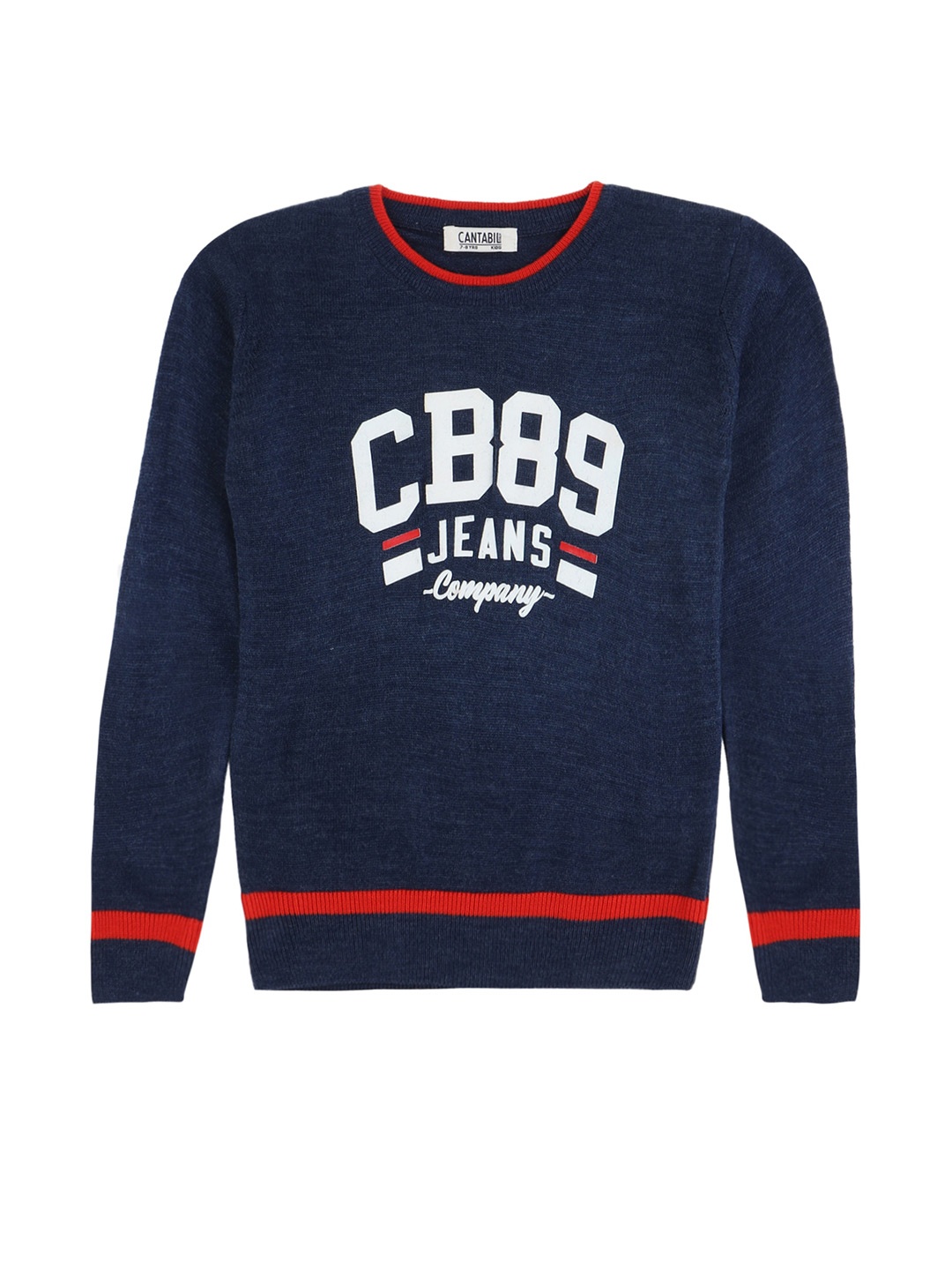 

Cantabil Boys Printed Typography Wool Pullover, Blue