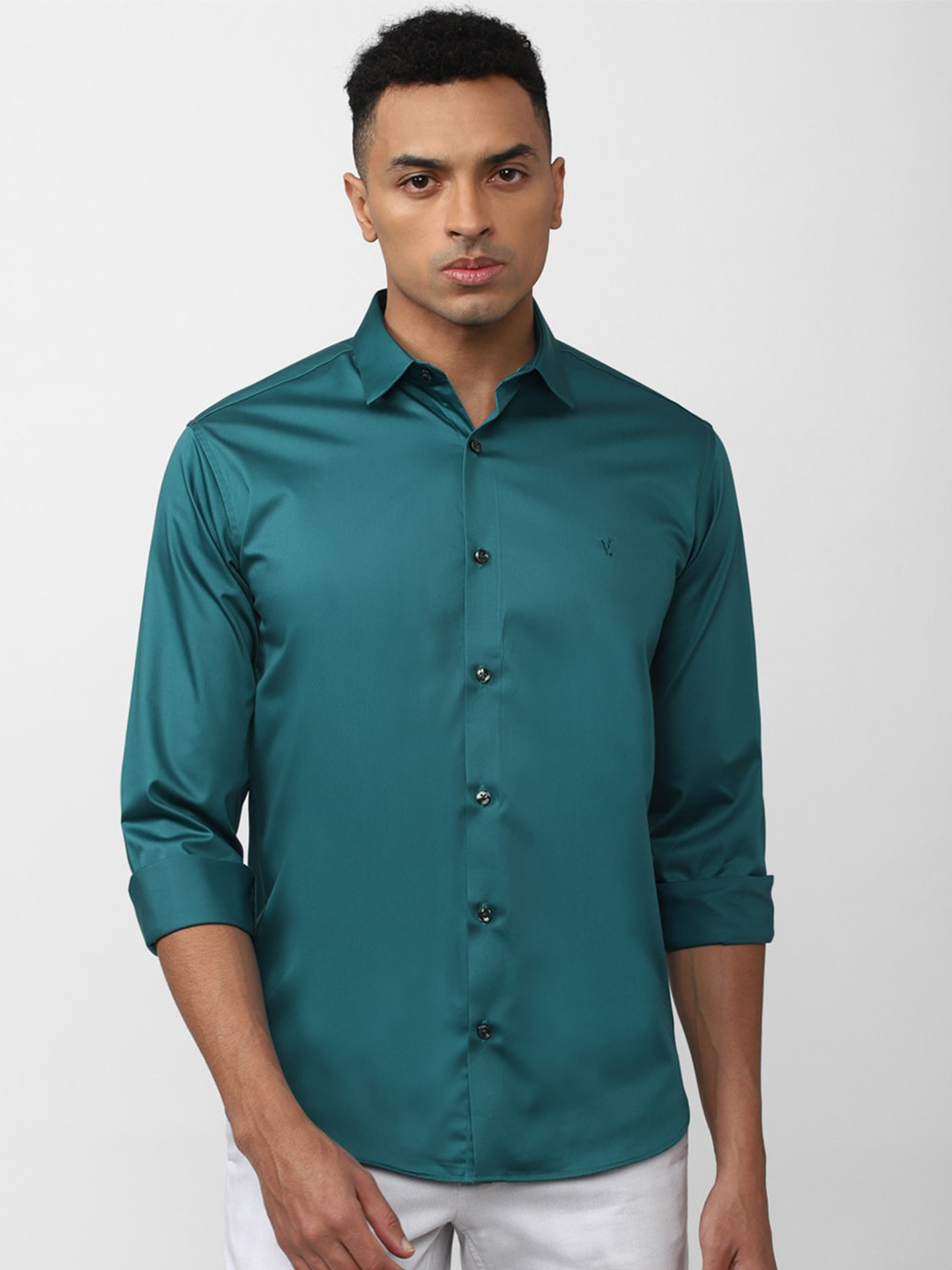 

V Dot Men Plus Size Spread Collar Casual Shirt, Blue