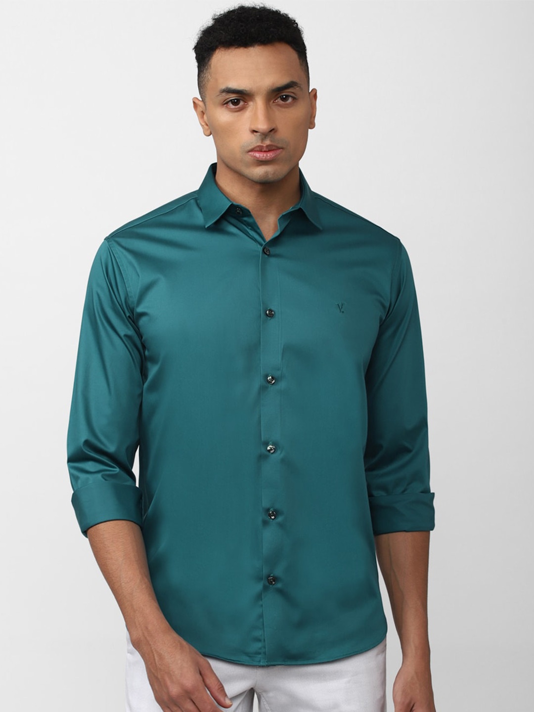 

V Dot Men Slim Fit Casual Pure Cotton Shirt, Blue