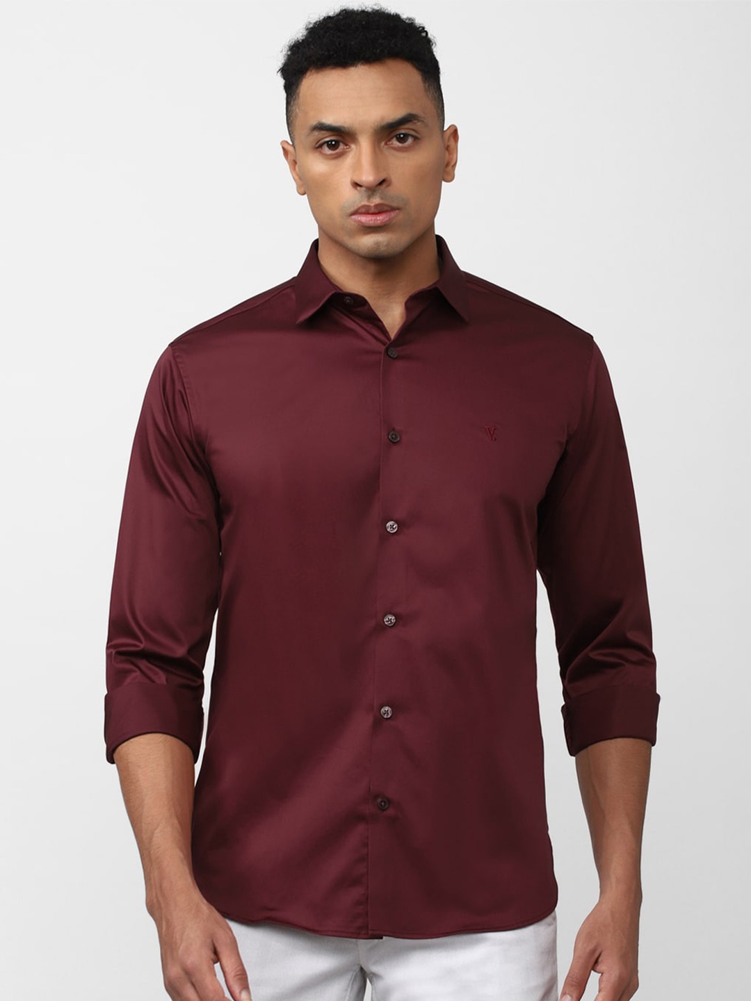 

V Dot Men Slim Fit Casual Cotton Shirt, Maroon