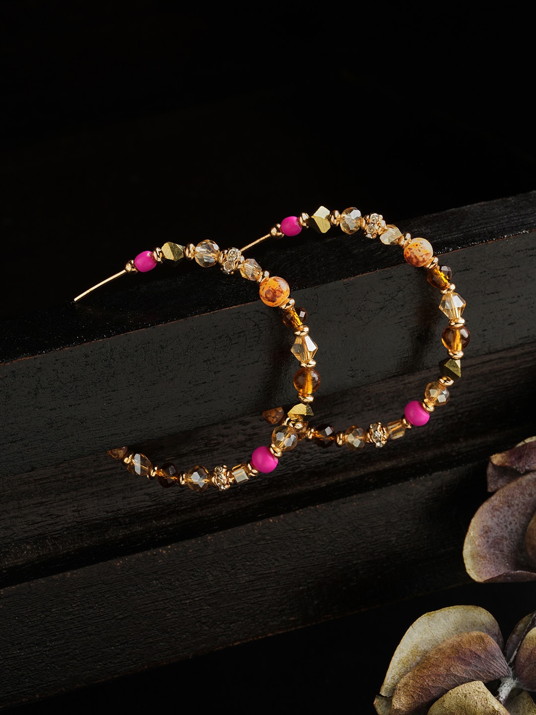 

Accessorize Gold-Plated Circular Beaded Half Hoop Earrings, Pink