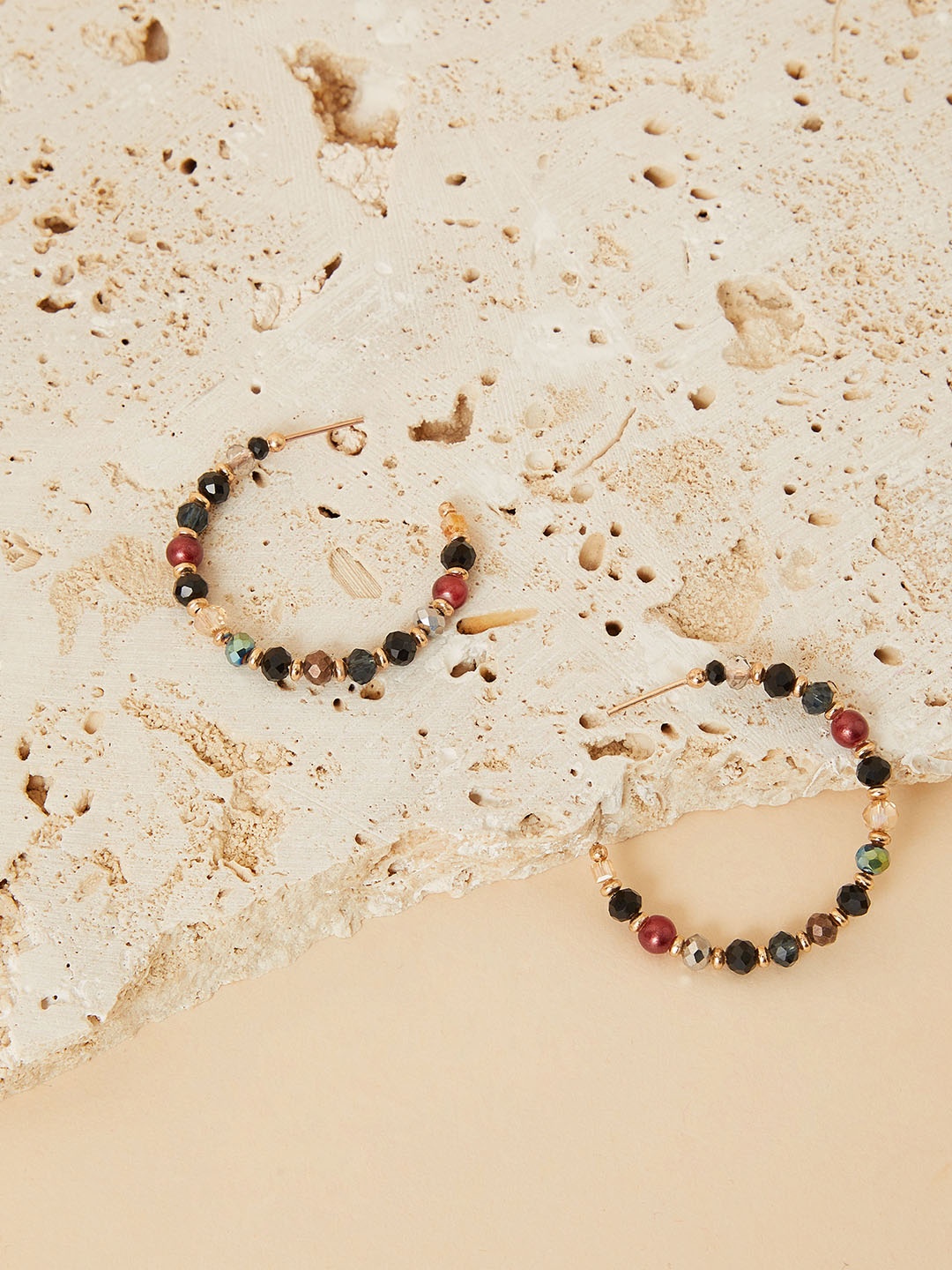 

Accessorize Gold-Plated Circular Beaded Half Hoop Earrings, Red