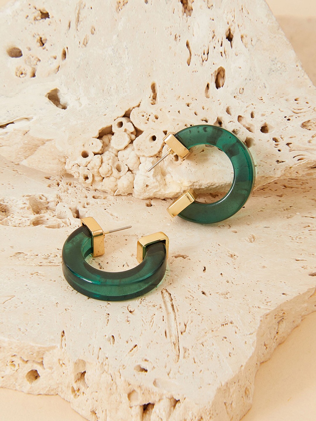 

Accessorize Gold-Toned Circular Half Hoop Earrings, Green
