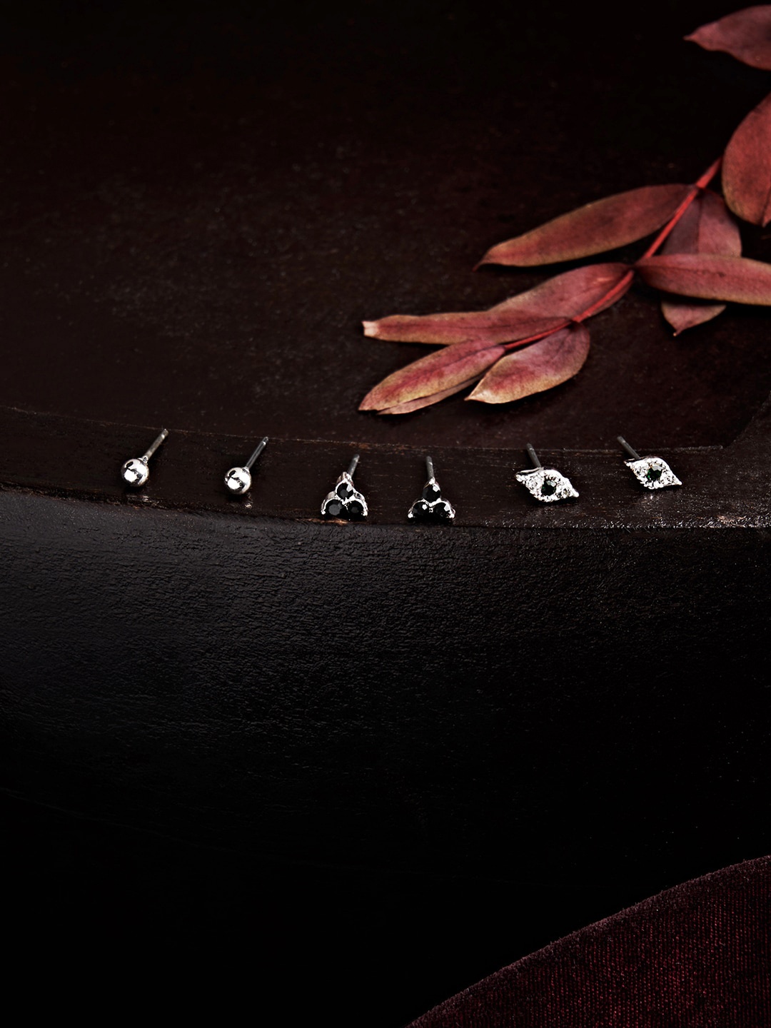 

Accessorize Set of 3 Silver Plated Contemporary Studs Earrings, Black