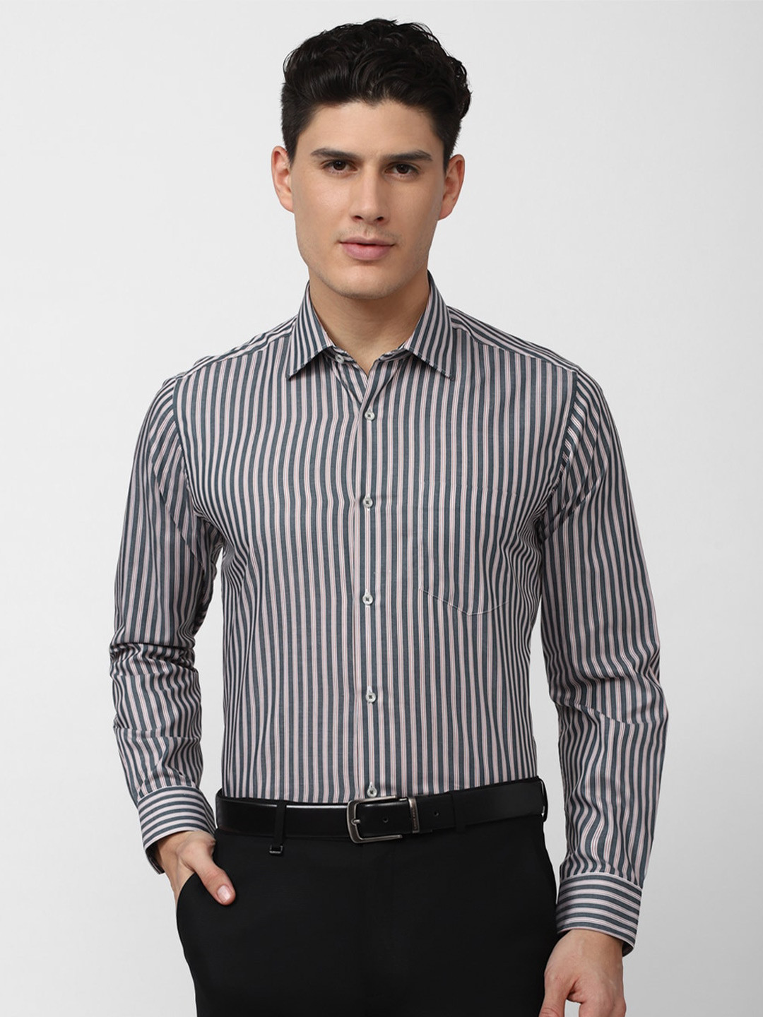 

Van Heusen Men Striped Formal Cotton Shirt, Grey