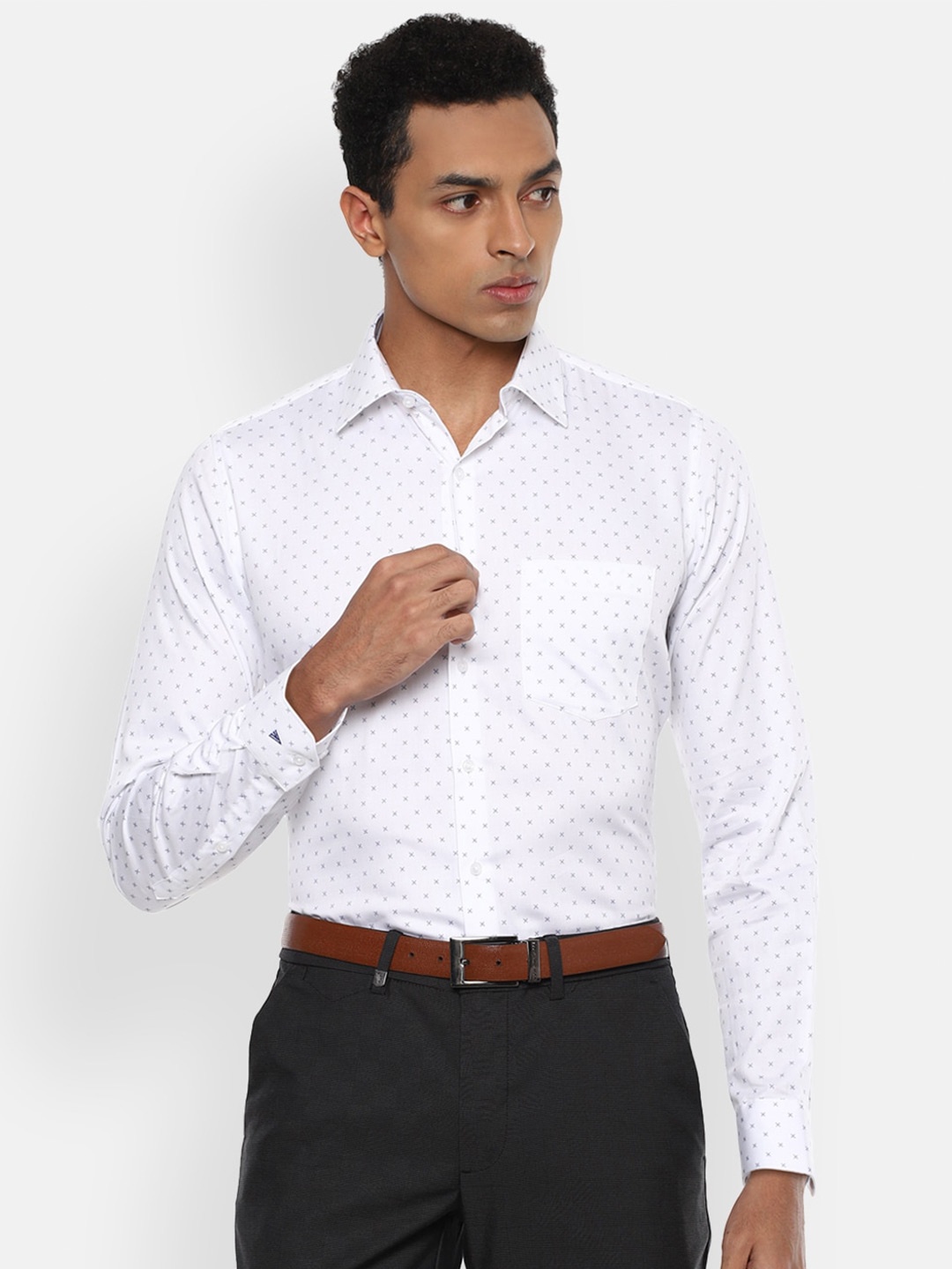 

Van Heusen Men Slim Fit Micro Printed Formal Cotton Shirt, White