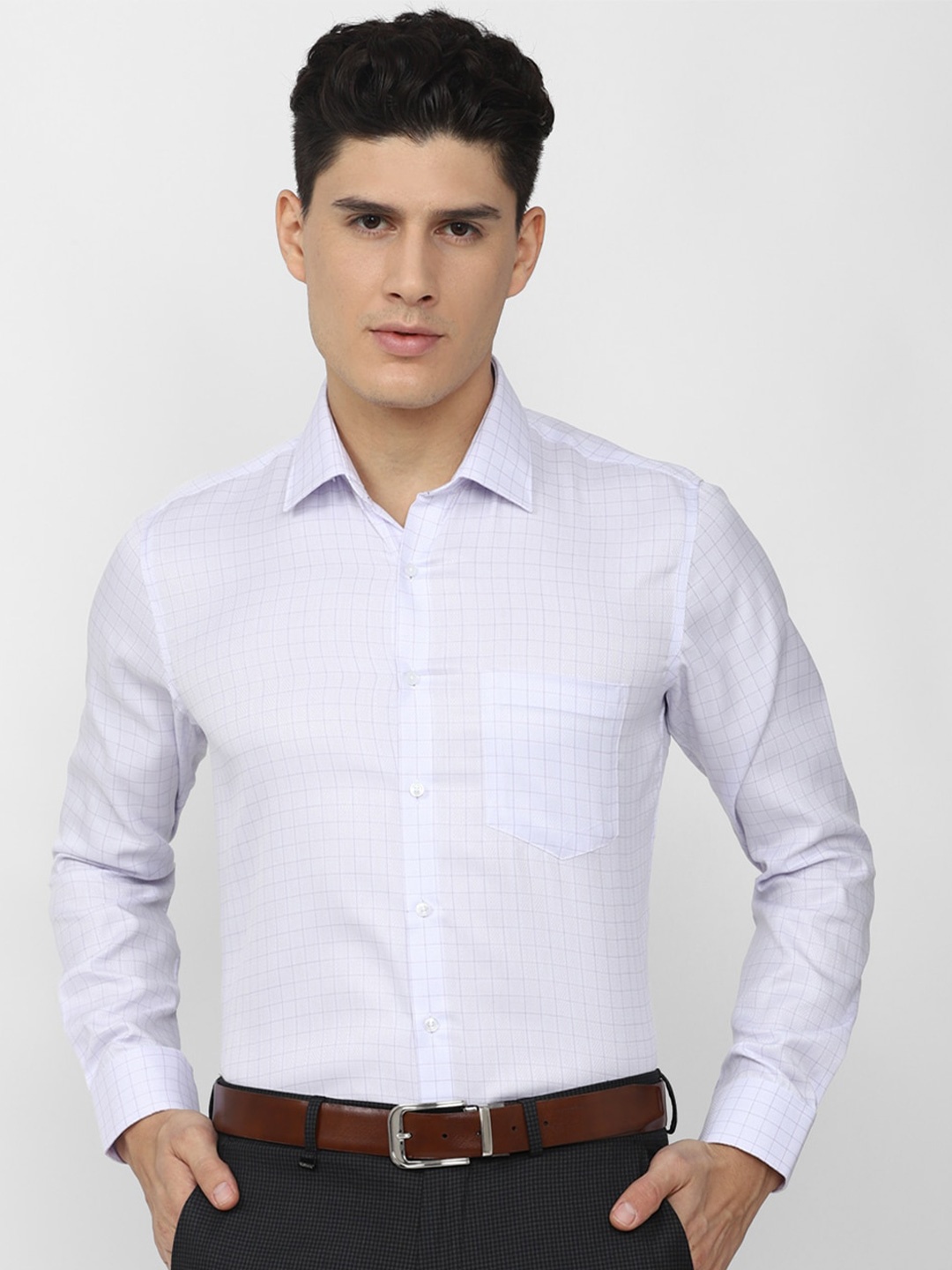 

Van Heusen Men Slim Fit Grid Tattersall Checked Formal Pure Cotton Shirt, White